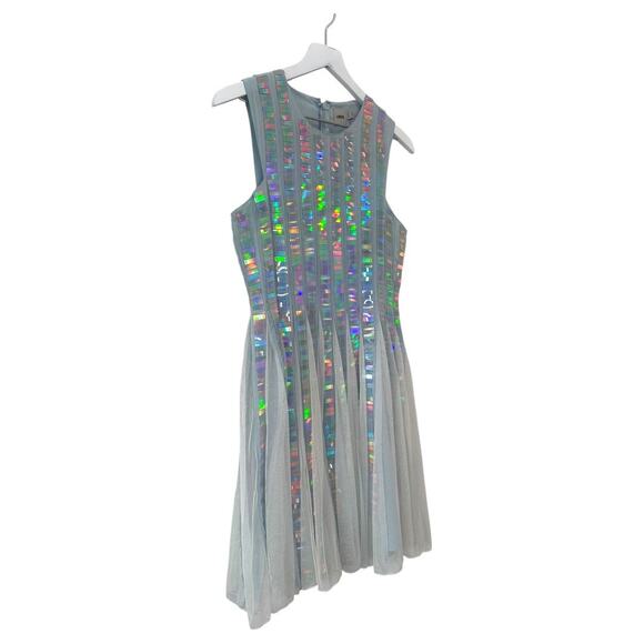 ASOS Silver Holographic Sleeveless Fit & Flare Party Dress Size 6 - Picture 6 of 13